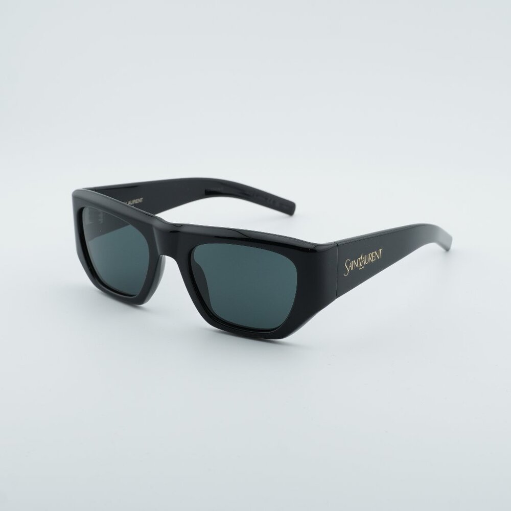 Saint Laurent SL740 005 Sunglasses Shiny Black Square Frame, Grey Lenses